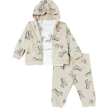 Bebetto Erkek Bebek Sweatshirt-Hırka-Alt Dinozor Baskılı Fermuarlı Bisiklet Yaka Long Sleeve Patiksiz