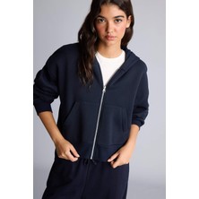 DeFacto Regular Fit Kapüşonlu Kalın Fermuarlı Lacivert Basic Sweatshirt I2412AX26AU