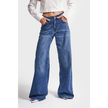 It's Basic Kadın Koyu Mavi Renk Hera 17w45 Palazzo Fit Bol Kesim Denim Jean