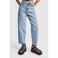 It's Basic Kadın Snow Kot Rengi Relax Fit Mom Kalıp Denim Pantolon