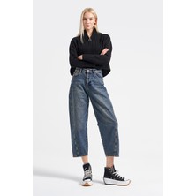 It's Basic Kadın Kot Koyu Tint Renk Venüs Carrot Fit Bol Kesim Denim Jean