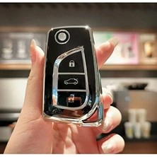 Keyron Toyota Corolla 3 Buton  Auris Yaris Verso Avensis Aygo Hilüx Nano Anahtar Kılıfı Siyah Gümüş