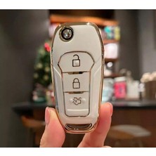 Keyron Ford Ecosport Focus 4 Fiesta Mondeo Ranger Puma Uyumlu Anahtar Kılıfı  Model Beyaz Gold