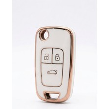 Keyron Premium Opel Insignia A Astra J  3 Buton Beyaz Oto Anahtar Kumanda Kabı Kılıfı Beyaz Gold