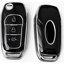 Keyron Ford Ecosport Focus 4 Fiesta Mondeo Ranger Puma Uyumlu Anahtar Kılıfı   Model Siyah Gümüş