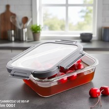 Esranın Dünyası Deconox 1 Adet 1000 ml Borosilikat Cam Saklama Kabı - 4 Klipsli Kilitli Bambu Kapaklı Sızdırmaz Vakumlu Dikdörtgen Beslenme ve Erzak Kabı Isıya Dayanıklı Büyük Boy Kutu