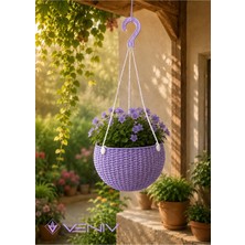 Veniv Rattan Desenli Askılı Saksı 2 Litre – Alt Tablalı Dekoratif Saksı