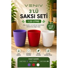 Veniv 3’lü Saksı Seti - Canlı Renkler, Modern Tasarım - Orkide Saksısı 1.25 L