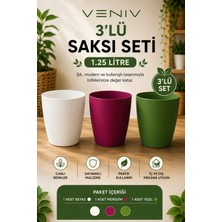 Veniv 3’lü Saksı Seti - Canlı Renkler, Modern Tasarım - Orkide Saksısı 1.25 L