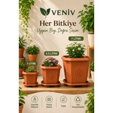 Veniv Dekoratif Antik Kare Saksı Seti - Alt Tabaklı - 1 Litre - 2.5 Litre - 7 Litre