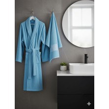 Belinis %100 Ege Pamuğundan Üretilmiş 1 Adet Bornoz1 Adet 50X 90 Havlu Otelspa Kalitesi Hediyelik Çeyiz Yumuşak Soft Yüksek Su Emici Renk Mavi
