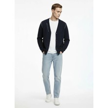 Alpha Studio Siyah Erkek V Yaka Regular Fit Hırka AU-3271E Embroıdery Alpaca Cardıgan