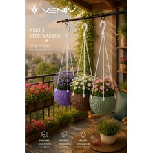 Veniv 2’li Alt Tabaklı Rattan Desenli Askılı Saksı 2 Litre | Dekoratif Şık Tasarım