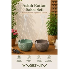 Veniv 2’li 2 Litre Alt Tabaklı Askılı Rattan Saksı Seti | Dekoratif ve Şık Tasarım