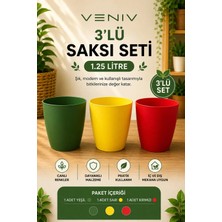Veniv 3’lü Saksı Seti - Canlı Renkler, Modern Tasarım - Orkide Saksısı 1.25 L