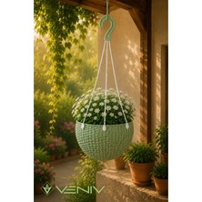 Veniv Rattan Desenli Askılı Saksı 2 Litre – Alt Tablalı Dekoratif Saksı
