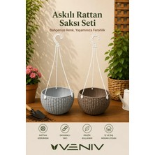 Veniv 2’li Alt Tabaklı Askılı Rattan Saksı Seti 2 Litre | Dekoratif ve Şık Tasarım