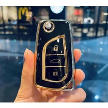 Keyron Toyota Corolla Auris Yaris Verso  3buton Koruma Anahtar Kumanda  Kılıf Siyah Gold