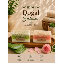 Veniv Aloe Vera & Gül Doğal Kabak Lifli Sabun Seti – El Yapımı Özel Formül