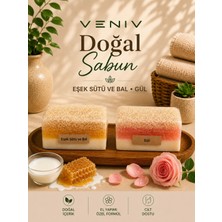 Veniv Eşek Sütlü Bal & Gül Özlü Doğal Lifli Sabun Seti - El Yapımı Özel Formül