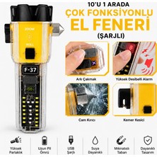 Nzb Çok Fonksiyonlu Güçlü Işıklı El Feneri Cam Kırıcı Kemer Kesici Alarm Çakmak Özellikli Fener