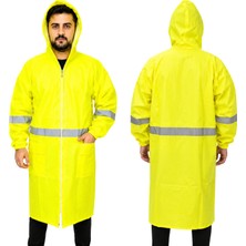 Badem10 (1 Adet) Neon Reflektörlü Xl Beden Fermuarlı Uzun Pardesü Yağmurluk Yeşil Renk Yağmurluk