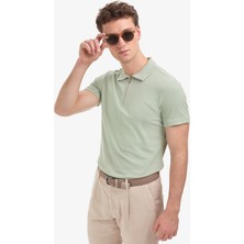 Pierre Cardin Erkek Çağla Slim Fit %100 Pamuk Kıvrılmaz Fermuarlı Polo Yaka Basic Tişört 50325311-VR016