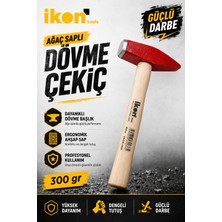 Ikon Tools Ağaç Saplı Dövme Çekiç 300 gr Dayanıklı Çelik Başlıklı Ahşap Saplı Profesyonel Çekiç