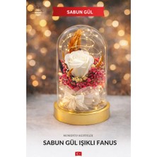 Beyaz Işıklı Fanus Sabun Gül