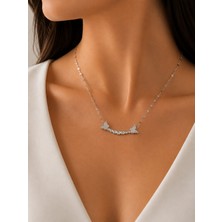 İpek Silver Renk Kelebek Detaylı Taşlı Çelik Kolye