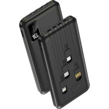Tastech 10.000 Mah Powerbank Dahili Çoklu Kablolu Taşınabilir Şarj Aleti LED Işıklı Güç Bankası