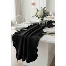 Morlay Naturel Siyah Fırfırlı Keten Runner - 40X150 cm