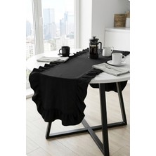 Morlay Naturel Siyah Fırfırlı Keten Runner - 40X110 cm