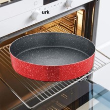 Abnturk N36 Ultra Lüks ⌀36CM Yuvarlak Granit Fırın Tepsisi Içi 4 Kat Teflon®granit Dışı Silikon Kaplı Tava