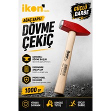 Ikon Tools Ağaç Saplı Dövme Çekiç 1000 gr Dayanıklı Çelik Başlıklı Ahşap Saplı Profesyonel Çekiç