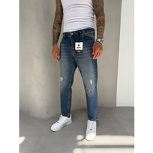 KağanKY Koyu Yıkamalı Lazerli Boyfriend Jean