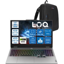 Lenovo Loq 15IRX10 Intel Core I7-13645HX 64GB Ddr5 256GB SSD 8GB/RTX5050/100W 15.6" Fhd IPS 300NITS 100% Srgb 144Hz Freedos Gaming Bilgisayar 83JE01D3TRF26 + Zetta Çanta