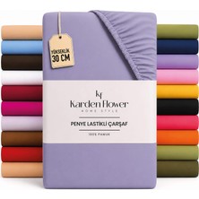Karden Flower Premium Jersey Lila Fitted %100 Pamuk Penye 120x200+30cm Tek Kişilik Lastikli Çarşaf