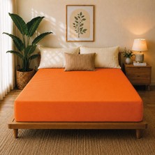 Karden Flower Premium Jersey Turuncu Fitted %100 Pamuk Penye 100x200+30cm Tek Kişilik Lastikli Çarşaf