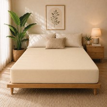 Karden Flower Premium Jersey Açık Bej Fitted %100 Pamuk Penye 100x200+30cm Tek Kişilik Lastikli Çarşaf