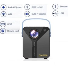 Tastech Q96 E300 Projector Android 4K Ultra Hd Wifi Projeksiyon Cihazı USB HDMI Tf Card Girişli Projektör