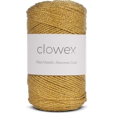 Clowex Metalik Pamuk Simli Örgü İpi, Altın-Multi Simli 2.5mm Premium Çanta ve Supla İpliği, 200 Gram 250 Metre Tığ El Örgü İpi