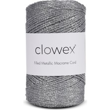 Clowex Metalik Pamuk Simli Örgü İpi, K.gri-Multi Simli 2.5mm Premium Çanta ve Supla İpliği, 200 Gram 250 Metre Tığ El Örgü İpi