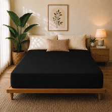 Karden Flower Premium Jersey Siyah Fitted %100 Pamuk Penye 100x200+30cm Tek Kişilik Lastikli Çarşaf