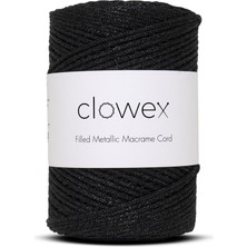 Clowex Metalik Pamuk Simli Örgü İpi, Siyah  2.5mm Premium Çanta ve Supla İpliği, 200 Gram 250 Metre Tığ El Örgü İpi