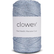 Clowex Metalik Pamuk Simli Örgü İpi, Açık Mavi 2.5mm Premium Çanta ve Supla İpliği, 200 Gram 250 Metre Tığ El Örgü İpi