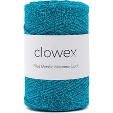 Clowex Metalik Pamuk Simli Örgü İpi, Turkuaz 2.5mm Premium Çanta ve Supla İpliği, 200 Gram 250 Metre Tığ El Örgü İpi