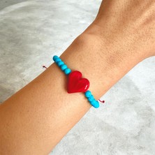 Atelier Çağla Kırmızı Murano Cam Kalp Boncuklu Mavi Lav Taşı Bileklik