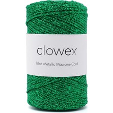 Clowex Metalik Pamuk Simli Örgü İpi, Zümrüt Yeşili 2.5mm Premium Çanta ve Supla İpliği, 200 Gram 250 Metre Tığ El Örgü İpi