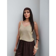 Esra Helvacı Simli V Yaka Askılı Bluz